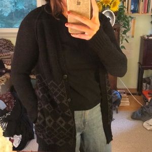 Roots long black cardigan with buttons
